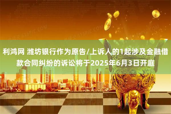 利鸿网 潍坊银行作为原告/上诉人的1起涉及金融借款合同纠纷的诉讼将于2025年6月3日开庭